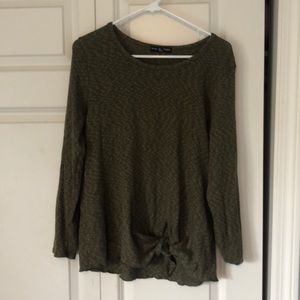 Army green front tie sweater